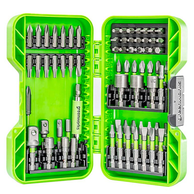 Набор бит, торцевых головок и адаптеров в кейсе Greenworks 2944407 (70 шт.)