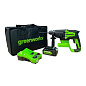 Перфоратор акк. Greenworks GD24SDS2K4, 24V, б/щет, SDS+, 2 Дж, 4500 уд/мин, 24 мм,1х4Ач,ЗУ,сумка
