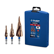 Набор ступенчатых сверл ЗУБР КОБАЛЬТ 3 шт, 4-32мм, винтовая проточка