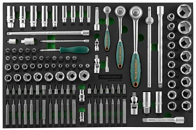 Набор головок торцевых 1/4", 3/8", 1/2"DR с аксессуарами и вставками-битами в EVA ложементе 560x400 