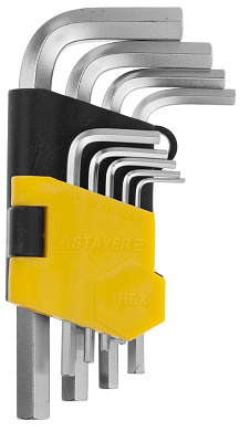 Ключи имбусовые короткие, Cr-V, сатинир, HEX 1,5-10мм, 9 пред STAYER