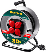 Силовой удлинитель на стальной катушке KRAFTOOL КГ 3х1.5 30м 3700Вт IP44, K-315