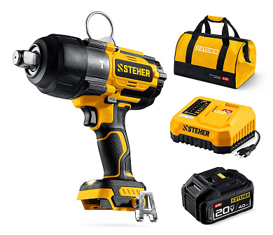 Бесщеточный ударный гайковерт STEHER 20 В, 1000 Н·м, 1 АКБ LMS (4 А·ч)