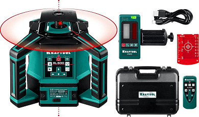 Ротационный лазерный нивелир ″RL600″, сверхъяркий, KRAFTOOL 34600, 600м, IP54, точн. 0,2 мм/м, 4ХC
