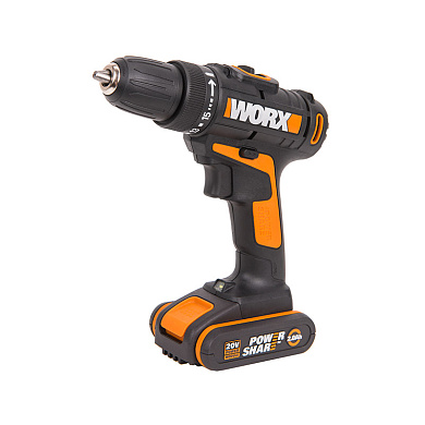 Дрель-шуруповерт аккумуляторная WORX WX101.2, 20В, 2.0Ач x1, ЗУ 2А, кейс
