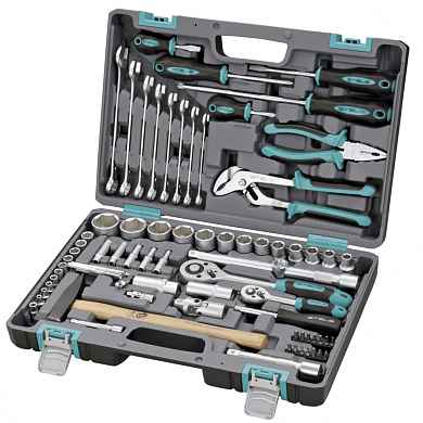 Набор инструментов, 1/2", 1/4", CrV, пластиковый кейс 76 предм.// Stels