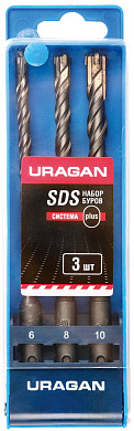 Набор SDS-plus буров URAGAN 3 шт: 5 х 160, 6 х 160, 8 х 160 мм