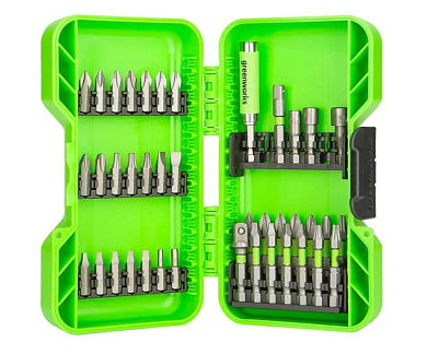 Набор бит, торцевых головок и адаптеров Greenworks HEX 1/4 в кейсе, 40 предметов (2944207)